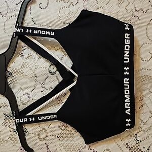 Women's Under Armour Crossback Low Sports Bra Large Black and White